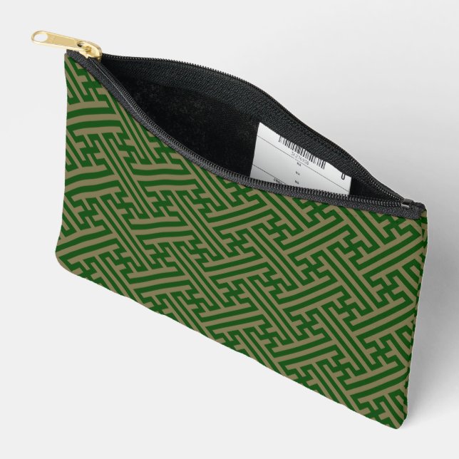 Pochette À Accessoires Sayagata motif, japonais, vert et or (Ouvrir)