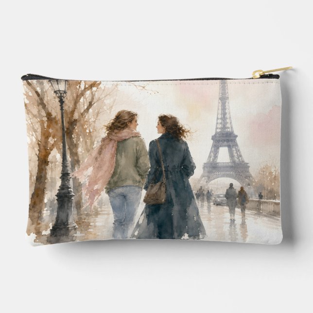 Pochette À Accessoires Scène de rue romantique à Paris en impression (Verso)