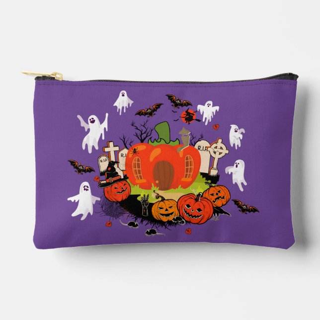 Pochette À Accessoires Scène éffrayante de cimetière Citrouille d'Hallowe (Recto)