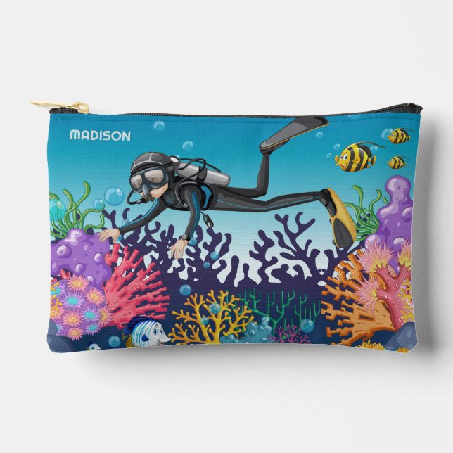 Pochette À Accessoires Scuba Diver nom personnalisé (Recto)