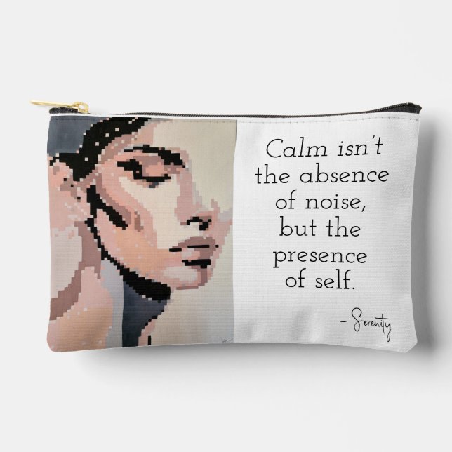 Pochette À Accessoires Serenity Moderne Neutre Pixel Art Portrait (Recto)