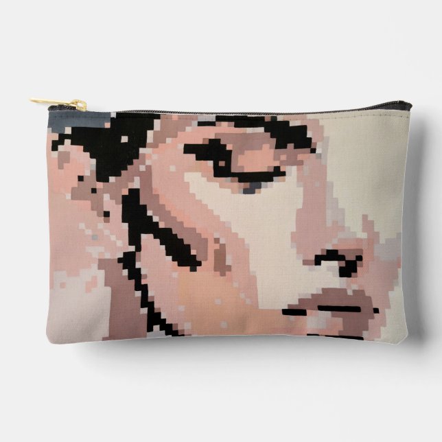 Pochette À Accessoires Serenity Moderne Neutre Pixel Art Portrait (Recto)