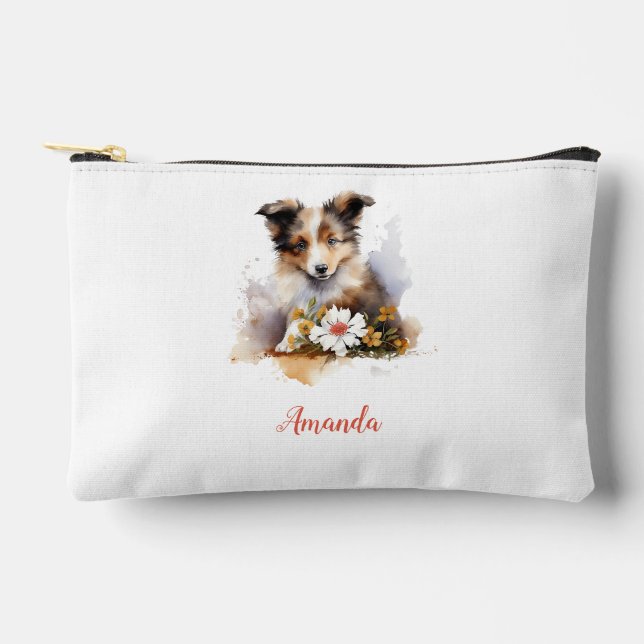 Pochette À Accessoires Shetland Sheepdog Chiot Pet Aquarelle (Recto)
