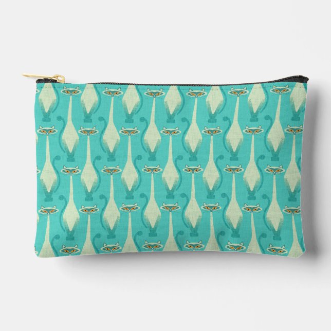Pochette À Accessoires Siamese curious cat - turquoise et orange (Recto)