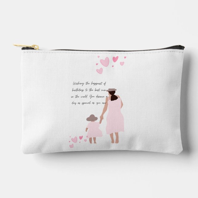 Pochette À Accessoires Silhouette de cœur rose de mère et fille (Recto)
