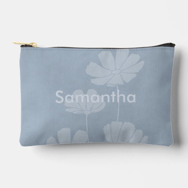 Pochette À Accessoires Silhouette délavée de fleurs de Cosmos sur fond bl (Recto)