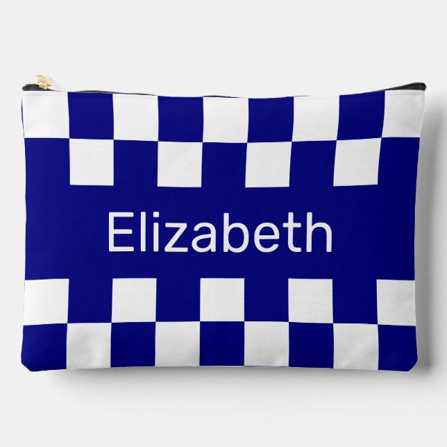 Pochette À Accessoires Simple Blue and White Checkerboard Pattern Name (Recto)