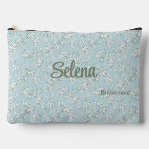 Pochette À Accessoires Sirène florale romantique bleu et blanc