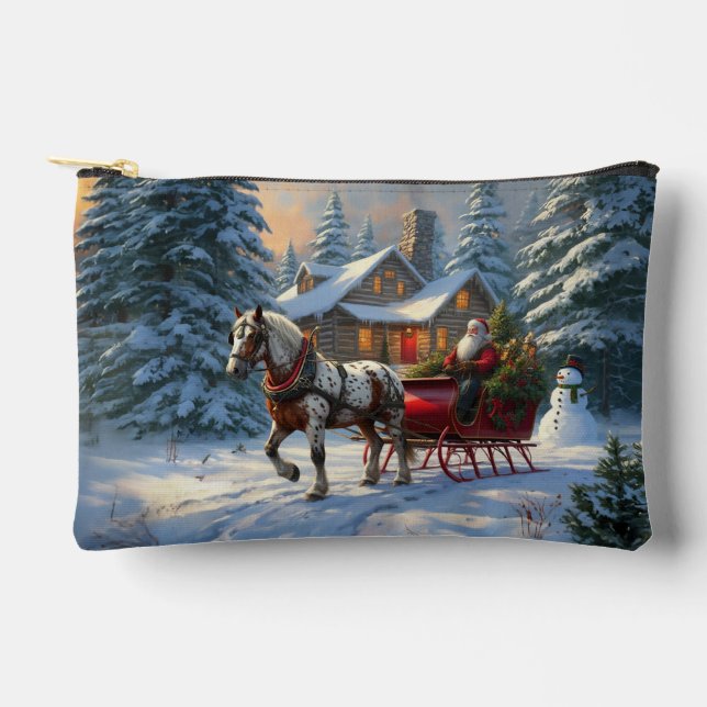 Pochette À Accessoires Sleigh Père Noël à cheval de Noël (Recto)