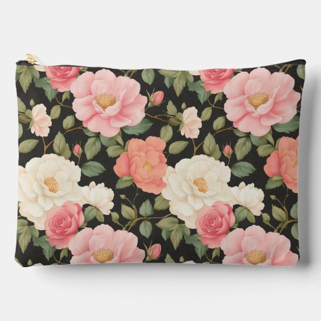 Pochette À Accessoires Soft Pastel Rose Deep Green Feuilles (Recto)