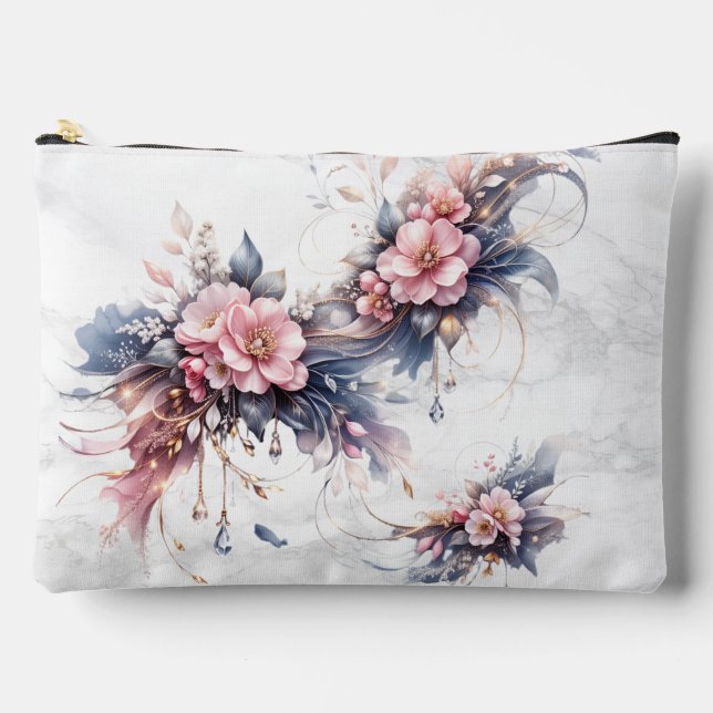 Pochette À Accessoires Soft Pink Floral Luxury Art with Gold Accents (Recto)