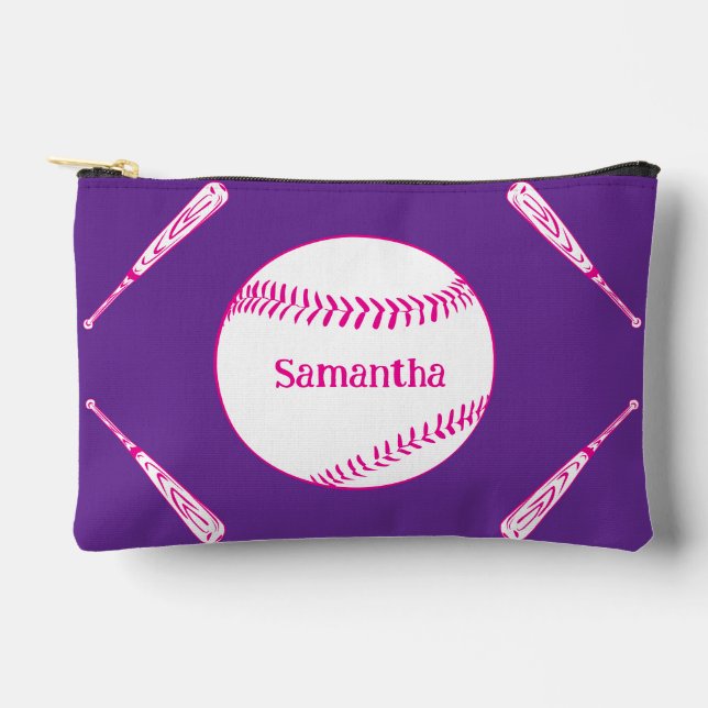 Pochette À Accessoires Softball Bat and Ball Pink and Purple (Recto)