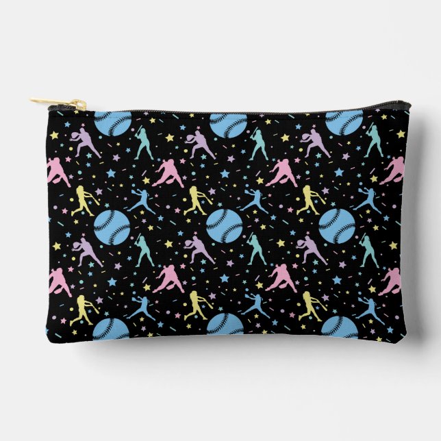 Pochette À Accessoires Softball Féminin - Joueuses avec Étoiles (Recto)