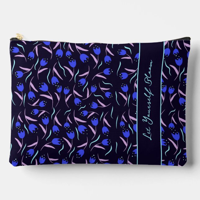 Pochette À Accessoires Spring Floral Pattern on Dark Blue Background (Recto)