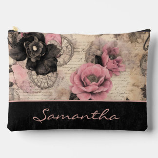 Pochette À Accessoires Steampunk victorien Floral rose et velours noir