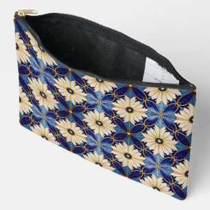 Pochette À Accessoires Stockage cosmétique Art Déco Floral Motif Or Bleu