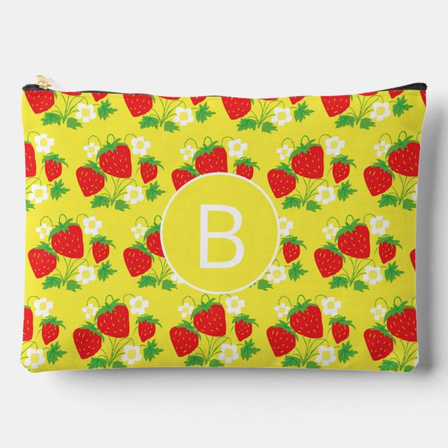 Pochette À Accessoires Strawberry and Flower Yellow Pattern Monogrammed (Recto)
