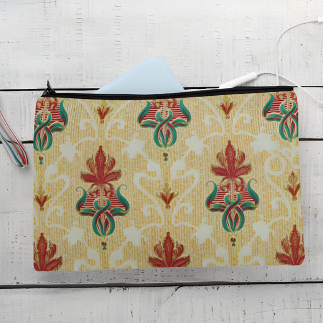 Pochette À Accessoires Style Art Nouveau Tulip Foliage Motif Mariage (Stylish Art Nouveau Tulip Foliage Motif Wedding Accessory Pouch On Wooden Table)