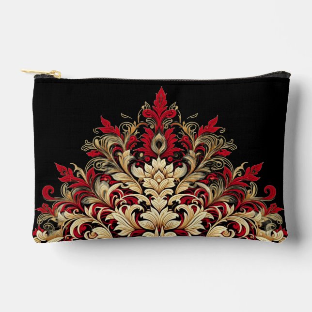 Pochette À Accessoires Style damas or unique rouge, noir et or (Recto)