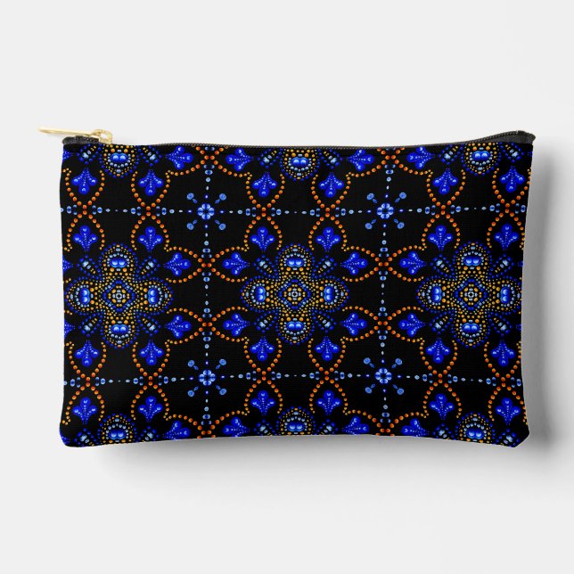 Pochette À Accessoires Style Girly Blue & Gold Dot Art Mandala Motif (Recto)