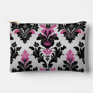 Pochette À Accessoires Style rose, noir et argenté Damas
