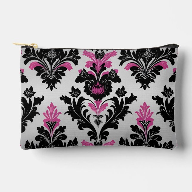 Pochette À Accessoires Style rose, noir et argenté Damas (Recto)