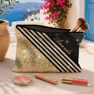 Pochette À Accessoires Stylisé faux cristal or et noir Personnalisé