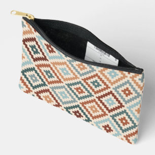 Pochette À Accessoires Symbole bloc aztèque Big Ptn Teals Crm Terracottas