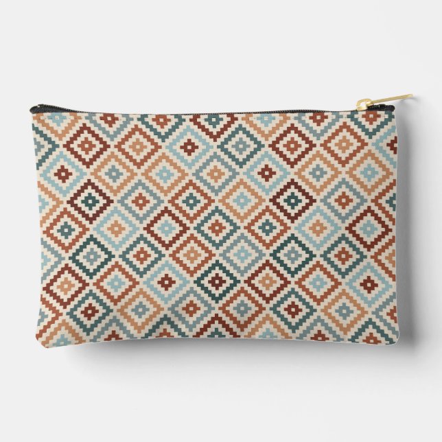 Pochette À Accessoires Symbole bloc aztèque Motifs Teals Crm Terracottas (Verso)