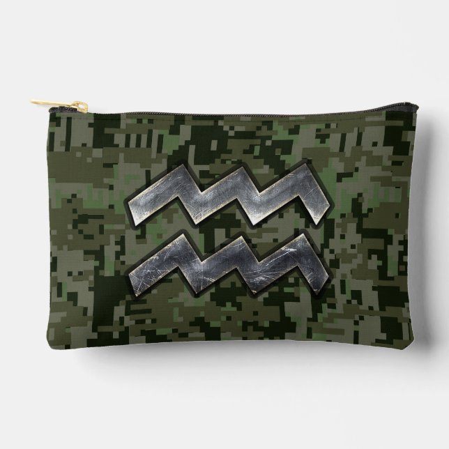 Pochette À Accessoires Symbole Zodiaque Aquarius sur le camouflage numéri (Recto)