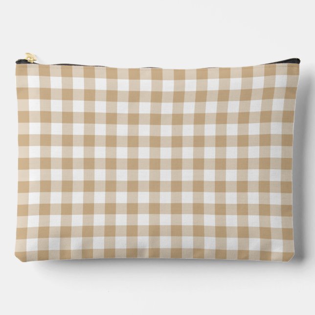 Pochette À Accessoires Tan Beige White Gingham Plaid (Recto)