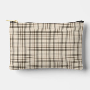 Pochette À Accessoires Tartan fin beige et marron clair neutre