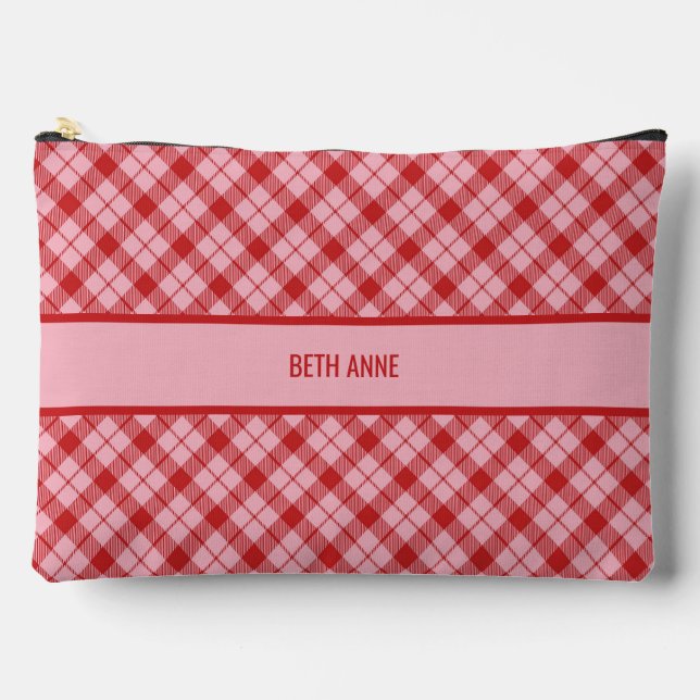 Pochette À Accessoires Tartan Large Rose + Rouge (Recto)