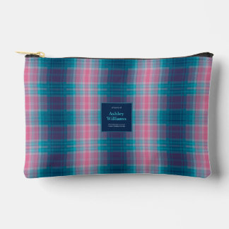 Pochette À Accessoires Tartan Personnalisé Rose Turquoise Bleu
