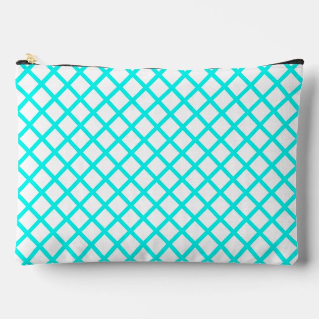 Pochette À Accessoires Teal White Harlequin Diamond Stripes Pattern Large (Recto)
