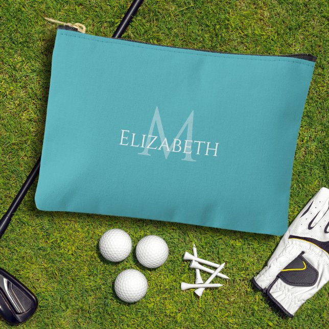 Pochette À Accessoires Tee de golf golfeur sarcelle monogramme accessoire (Golf Tee Golfer Teal Monogram Modern Accessory Accessory Pouch)