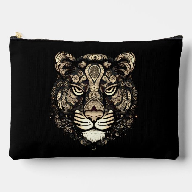 Pochette À Accessoires Tête de Tigre Doré  (Recto)