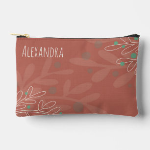 Pochette À Accessoires Texte de nom floral abstrait rouge vin