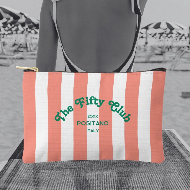 Pochette À Accessoires The Fifty Club Pink Cabana Stripe 50th Birthday  (Créateur téléchargé)