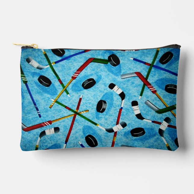 Pochette À Accessoires Thème de hockey sur glace bleu (Recto)