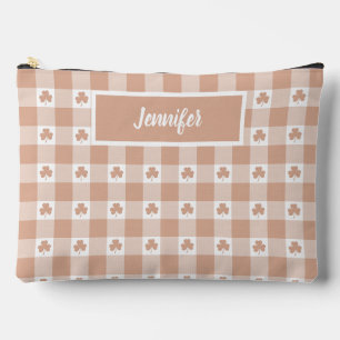 Pochette À Accessoires Tissu à carreaux pêche trèfle Shamrock couleur rét