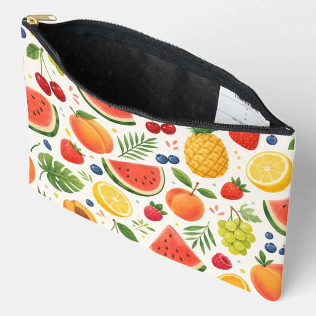Pochette À Accessoires Tissu à motif de fruits d'été | Pastèque tropicale (Ouvrir)