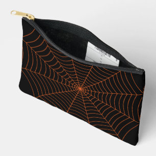 Pochette À Accessoires Toile d'araignée orange noire motif Halloween