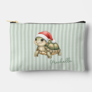 Pochette À Accessoires Tortue de Noël à chapeau de Père Noël aquarelle pe