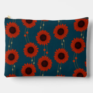 Pochette À Accessoires Tournesol Art Nouveau rétro floral rayures rouge