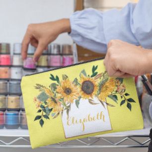 Pochette À Accessoires Tournesol Or Fleur florale personnalisée