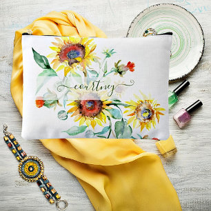 Pochette À Accessoires Tournesols aquarelle personnalisés   