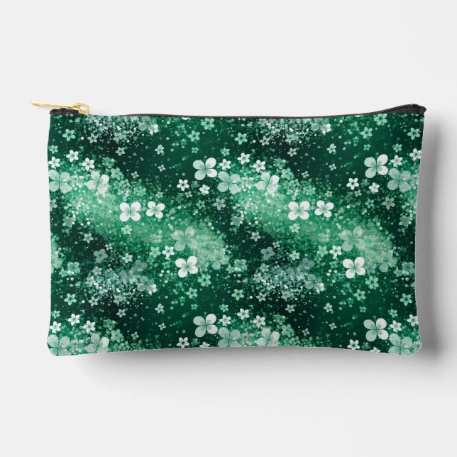 Pochette À Accessoires Trèfles blancs et verts chic avec des pois sur fon (Recto)