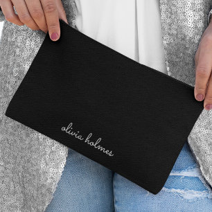 Pochette À Accessoires Trendy Monogram   Name de script noir moderne