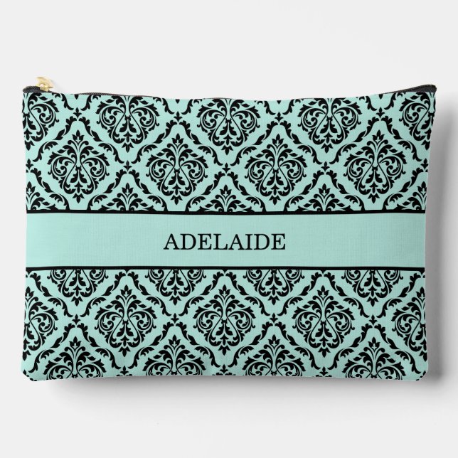 Pochette À Accessoires Tribu de mariée damassée Turquoise (Recto)